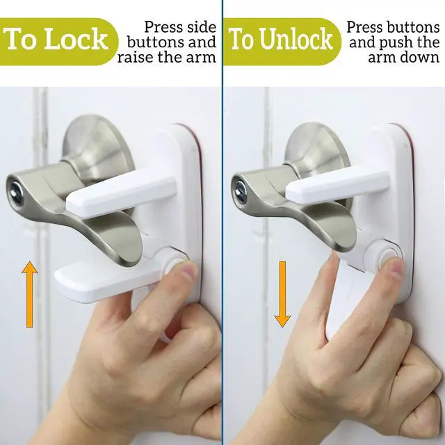 Alt view image 2 of 7 - Door Lever Lock (2 Pack) Prevents Toddlers from Opening Doors Easy One-Hand Operation for Adults Durable ABS with 3M Adhesive Backing No Tools Needed for Install