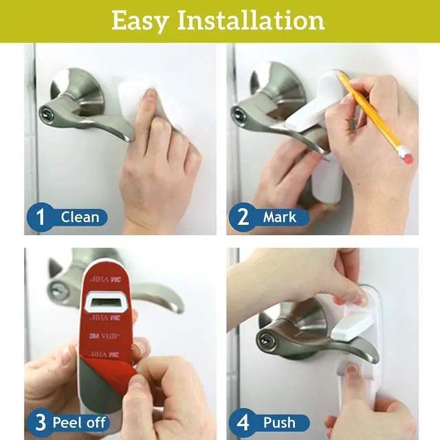 Alt view image 3 of 7 - Door Lever Lock (2 Pack) Prevents Toddlers from Opening Doors Easy One-Hand Operation for Adults Durable ABS with 3M Adhesive Backing No Tools Needed for Install