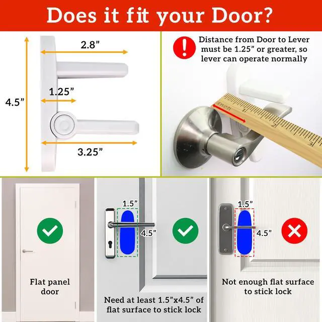 Alt view image 5 of 7 - Door Lever Lock (2 Pack) Prevents Toddlers from Opening Doors. 3.25" L * 1.5" W * 4.5" H Easy One Hand Operation for Adults. Durable ABS with 3M Adhesive Backing. Simple Install, Black