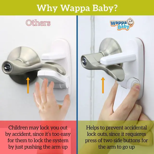 Alt view image 6 of 7 - Door Lever Lock (2 Pack) Prevents Toddlers from Opening Doors Easy One-Hand Operation for Adults Durable ABS with 3M Adhesive Backing No Tools Needed for Install