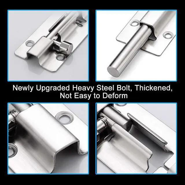 Alt view image 2 of 7 - 2 Pack Barrel Bolt Latch, 3 Inch Stainless Steel Slide Latch Lock | Brushed Finish, Sliding Bolt Lock Latches, Thickened Stainless Steel, Sliding Locks for Door, 12PCS Screws, Easy Installation