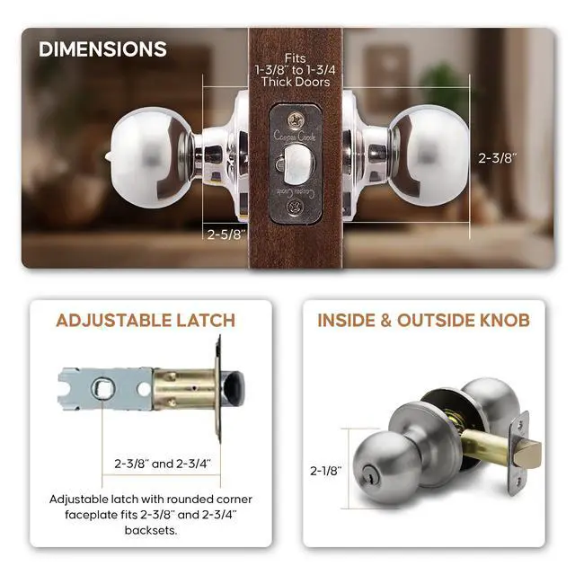 Alt view image 3 of 6 - Entry Door Knob Keyed Entry Handle with Lock and Key, ANSI Grade-3 Certified, DIY-Friendly Install for Interior and Exterior Entrance Doors Satin Stainless (1 Pack)