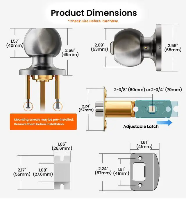 Alt view image 7 of 7 - Keyed Entry Door Knob with Lock for Exterior Interior, Satin Nickel | Heavy-Duty, Rustproof, Easy installation, Scratch-Resistant, ANSI Grade 3, 250K Cycles Test, Left/Right Reversible, Classic