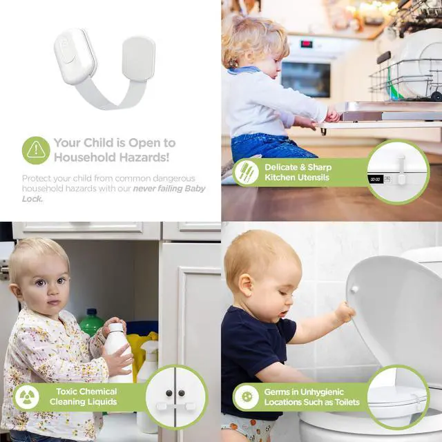 Alt view image 2 of 7 - Child Safety Cabinet Locks, White, 8 Pack | ABS and TPE adhesive latches for cabinets, drawers, ovens and toilet seats; no screws or magnets needed