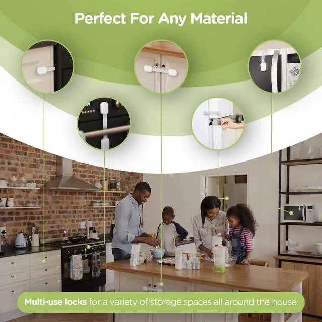 Alt view image 6 of 7 - Child Safety Cabinet Locks, White, 8 Pack | ABS and TPE adhesive latches for cabinets, drawers, ovens and toilet seats; no screws or magnets needed