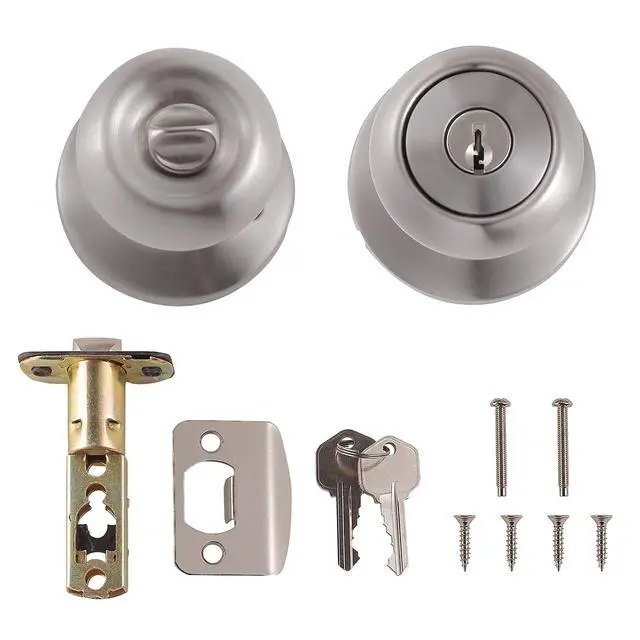 Alt view image 3 of 6 - Exterior Door Knob With Lock, Coastal, Easy to Install, 2 Keys, Satin Nickel