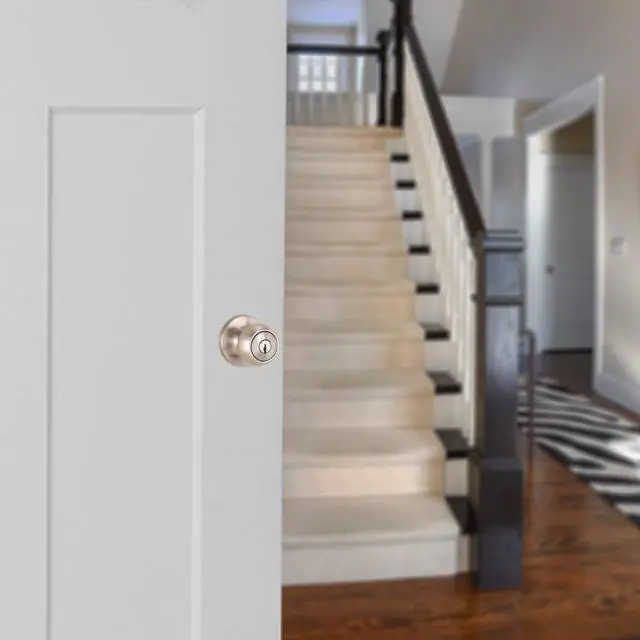 Alt view image 5 of 6 - Exterior Door Knob With Lock, Coastal, Easy to Install, 2 Keys, Satin Nickel