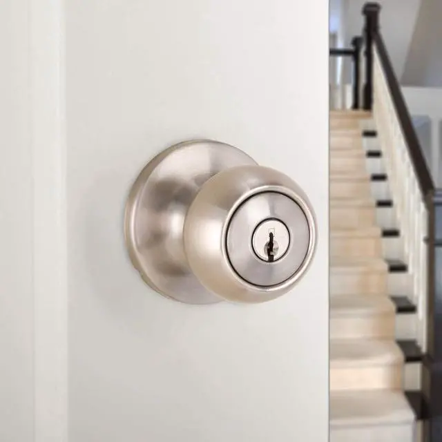 Alt view image 4 of 6 - Exterior Door Knob With Lock, Coastal, Easy to Install, 2 Keys, Satin Nickel