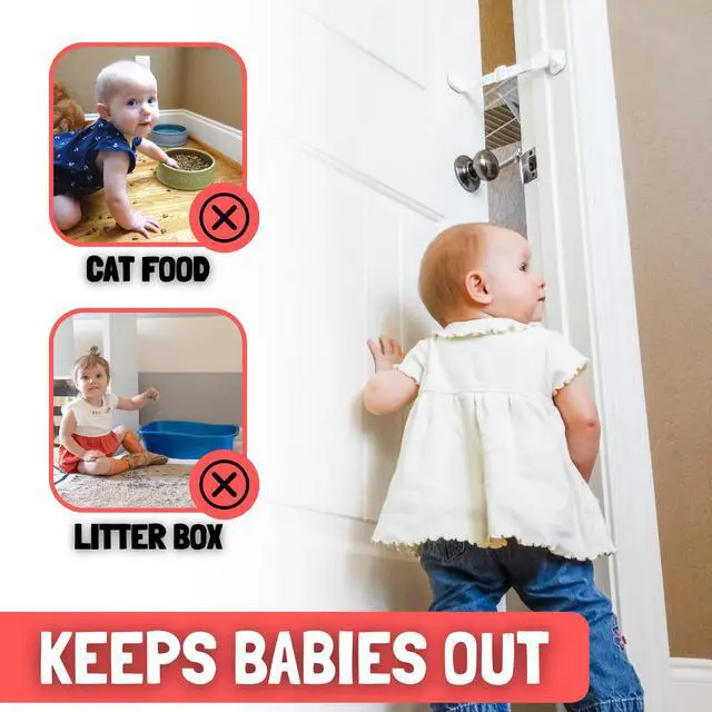 Alt view image 2 of 7 - Baby & Cat Door Latch - Grey. Adjustable Strap Keeps Kids Out of Cat Areas. Simple Child Safety Lock for Doors. The Easier Baby Gate and Kitty Door Interior Alternative.