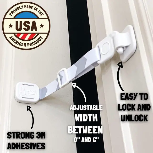 Alt view image 4 of 7 - Baby & Cat Door Latch - Grey. Adjustable Strap Keeps Kids Out of Cat Areas. Simple Child Safety Lock for Doors. The Easier Baby Gate and Kitty Door Interior Alternative.