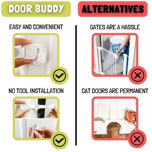 Alt view image 5 of 7 - Baby & Cat Door Latch - Grey. Adjustable Strap Keeps Kids Out of Cat Areas. Simple Child Safety Lock for Doors. The Easier Baby Gate and Kitty Door Interior Alternative.