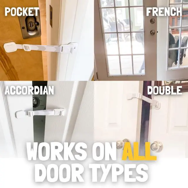 Alt view image 7 of 7 - Baby & Cat Door Latch - Grey. Adjustable Strap Keeps Kids Out of Cat Areas. Simple Child Safety Lock for Doors. The Easier Baby Gate and Kitty Door Interior Alternative.