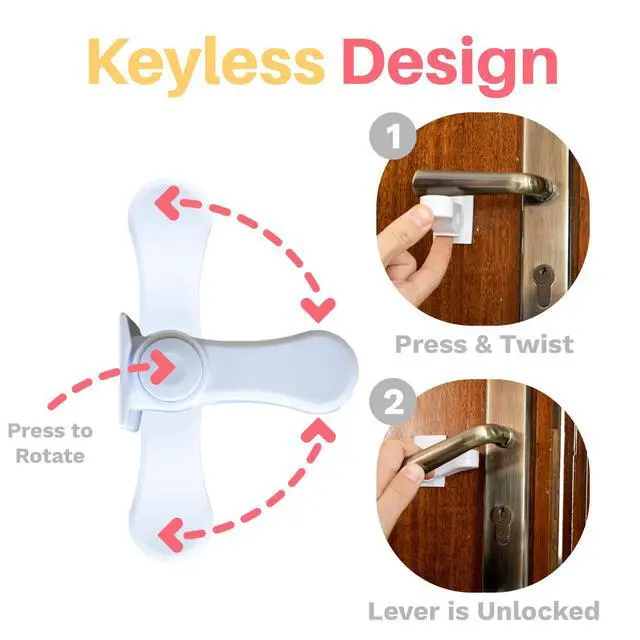 Alt view image 3 of 5 - Child Proof Door Lever Lock - Door Handle Lock - 3M Adhesive - Minimalist Design - No Drilling Child Safety Door Handle Locks (3 Pack)