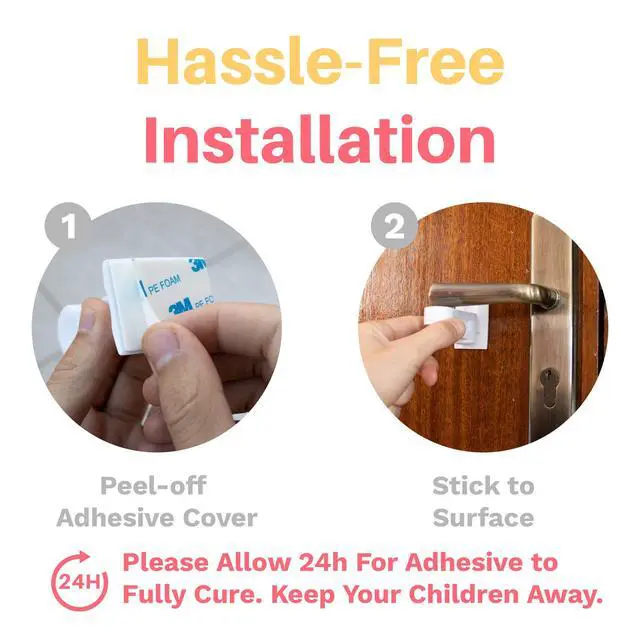 Alt view image 4 of 5 - Child Proof Door Lever Lock - Door Handle Lock - 3M Adhesive - Minimalist Design - No Drilling Child Safety Door Handle Locks (3 Pack)
