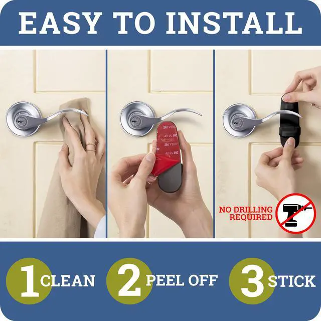 Alt view image 3 of 7 - Door Lever Lock (2 Pack) Prevents Toddlers from Opening Doors. 3.25" L * 1.5" W * 4.5" H Easy One Hand Operation for Adults. Durable ABS with 3M Adhesive Backing. Simple Install, Black