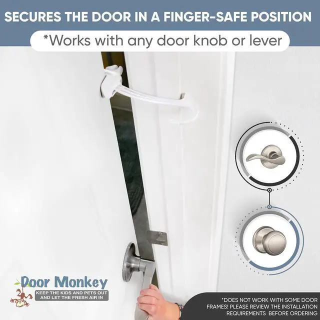 Alt view image 2 of 7 - Child Proof Door Lock & Pinch Guard - For Door Knobs & Lever Handles - Easy to Install - No Tools or Tape Required - Baby Safety Door Lock For Kids - Very Portable - Great for Dogs & Cats