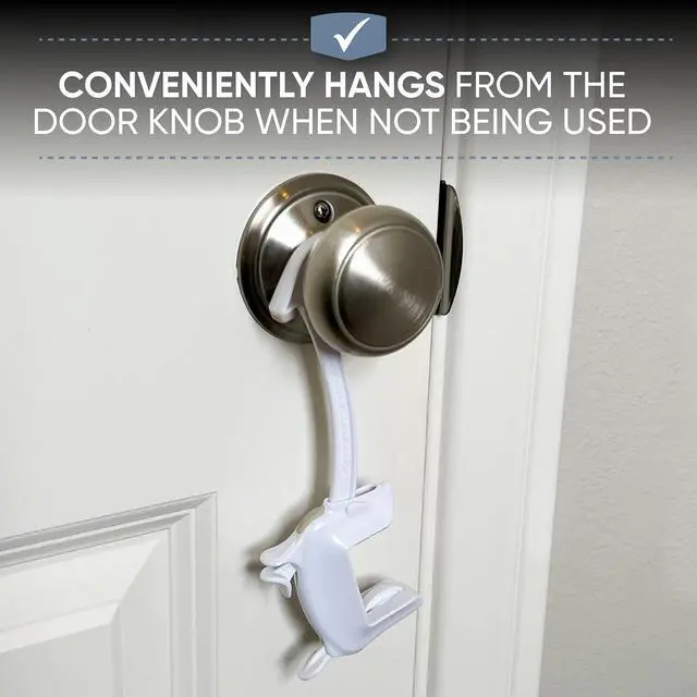 Alt view image 7 of 7 - Child Proof Door Lock & Pinch Guard - For Door Knobs & Lever Handles - Easy to Install - No Tools or Tape Required - Baby Safety Door Lock For Kids - Very Portable - Great for Dogs & Cats