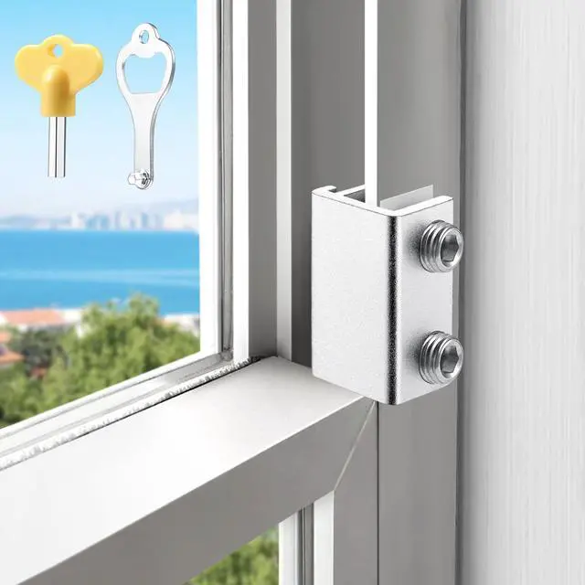Main image of Sliding Window Locks with Key2 Sets for Horizontal Vertica Window | Window Locks, Aluminum Stops, Sturdy Long-Lasting, Lock Closed or Ajar for Safe Ventilation Protecting Family & Pets