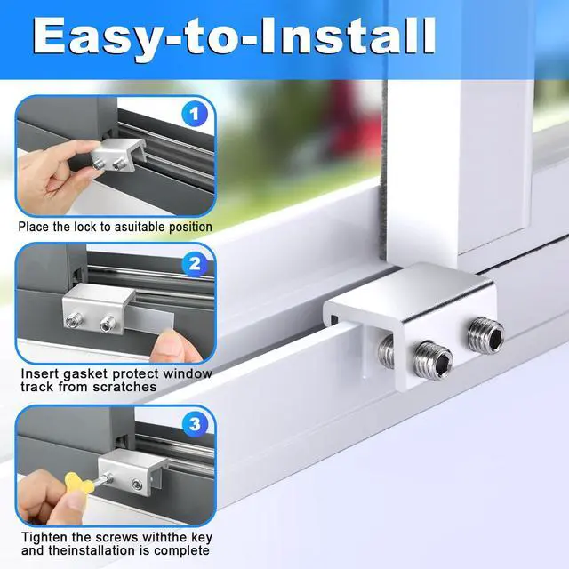 Alt view image 6 of 7 - Sliding Window Locks with Key2 Sets for Horizontal Vertica Window | Window Locks, Aluminum Stops, Sturdy Long-Lasting, Lock Closed or Ajar for Safe Ventilation Protecting Family & Pets