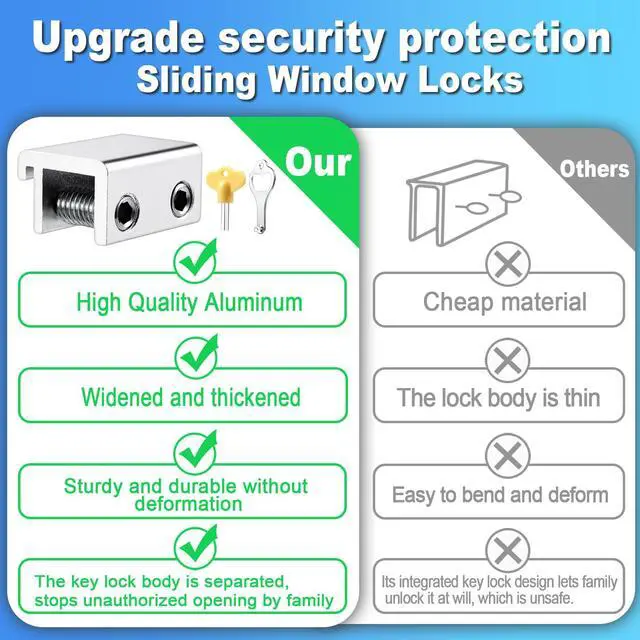 Alt view image 5 of 7 - Sliding Window Locks with Key2 Sets for Horizontal Vertica Window | Window Locks, Aluminum Stops, Sturdy Long-Lasting, Lock Closed or Ajar for Safe Ventilation Protecting Family & Pets