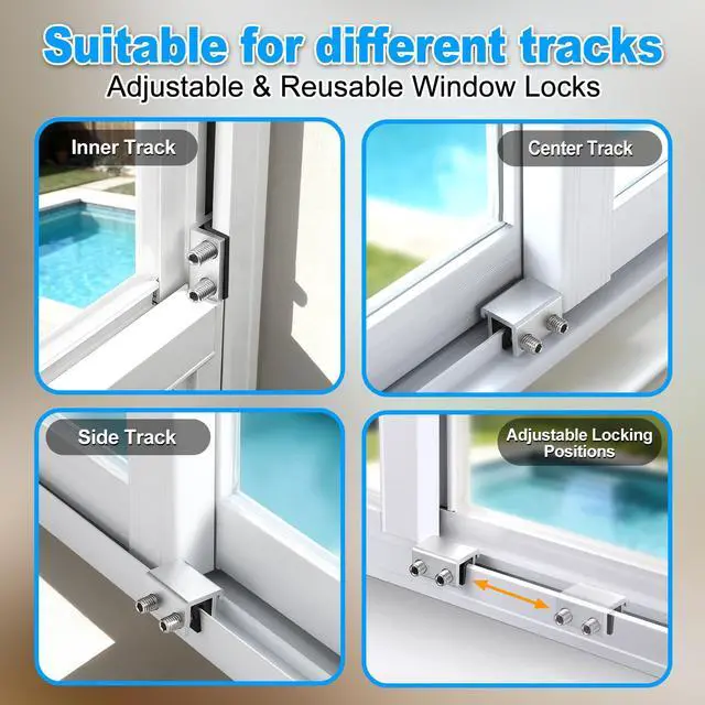Alt view image 3 of 7 - Sliding Window Locks 4 SetsAdjustable Aluminum Stopper for Window Security | Window Stopper, Drill-Free Easy Install, Solid Long-Lasting Build for Home & Apartment Horizontal and Vertical Windows