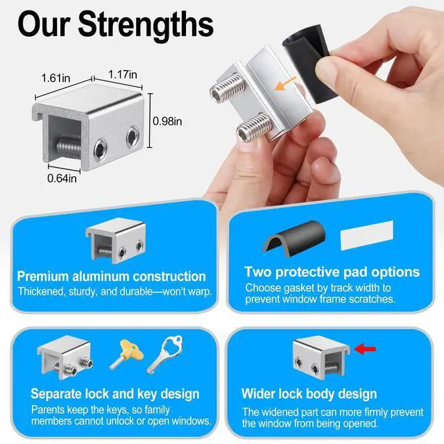Alt view image 5 of 7 - Sliding Window Locks 4 SetsAdjustable Aluminum Stopper for Window Security | Window Stopper, Drill-Free Easy Install, Solid Long-Lasting Build for Home & Apartment Horizontal and Vertical Windows