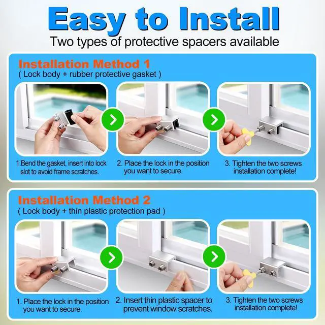 Alt view image 7 of 7 - Sliding Window Locks 4 SetsAdjustable Aluminum Stopper for Window Security | Window Stopper, Drill-Free Easy Install, Solid Long-Lasting Build for Home & Apartment Horizontal and Vertical Windows