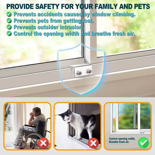 Alt view image 2 of 7 - Window Locks Security, Anti-Fall Aluminum Window Stopper (4 Sets) | Window Locks for Up and Down Windows & Horizontal Windows, Sturdy Sliding Window Locks Protect Your Family and Pets