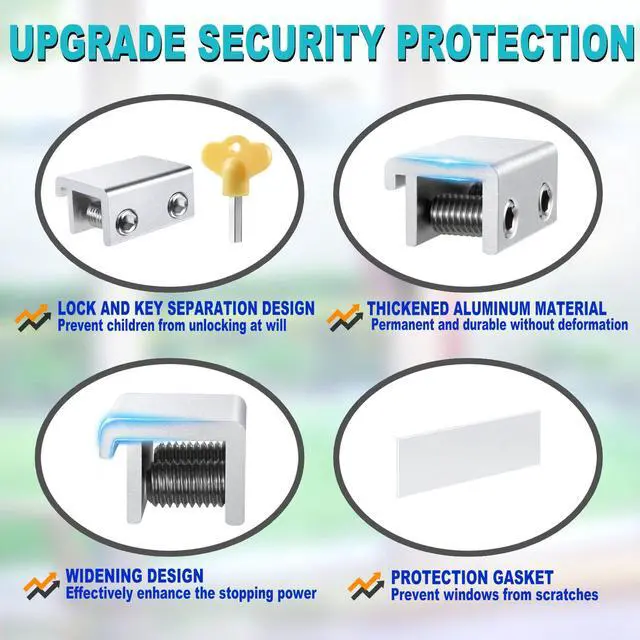 Alt view image 5 of 7 - Window Locks Security, Anti-Fall Aluminum Window Stopper (4 Sets) | Window Locks for Up and Down Windows & Horizontal Windows, Sturdy Sliding Window Locks Protect Your Family and Pets