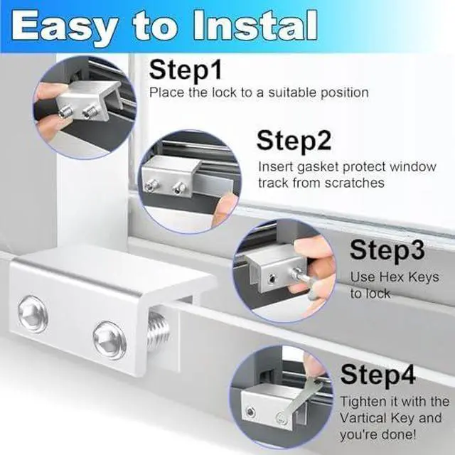 Alt view image 4 of 7 - Window Locks(4 Sets), Window Locks for Up and Down Windows,Easy to Install Vertical & Horizontal Window Security Locks,Adjustable Aluminum Window Stopper Lock(Silver)