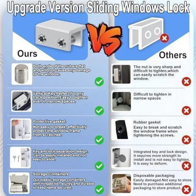 Alt view image 6 of 7 - Window Locks(4 Sets), Window Locks for Up and Down Windows,Easy to Install Vertical & Horizontal Window Security Locks,Adjustable Aluminum Window Stopper Lock(Silver)