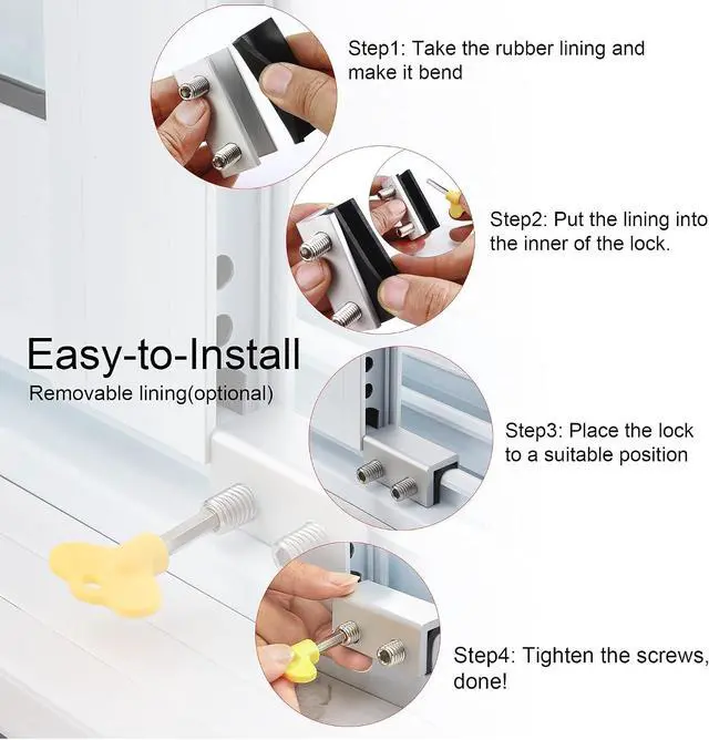 Alt view image 2 of 7 - Window Locks, 4 Sets Sliding Security Window Lock with Key for Vertical & Horizontal Sliding Windows & Sliding Doors, Adjustable Window Locks Security Window Stoppers for Patio Bedroom Home and Office