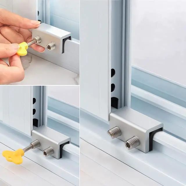 Alt view image 6 of 7 - Window Locks, 4 Sets Sliding Security Window Lock with Key for Vertical & Horizontal Sliding Windows & Sliding Doors, Adjustable Window Locks Security Window Stoppers for Patio Bedroom Home and Office
