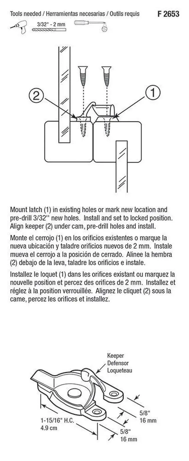 Alt view image 3 of 3 - F 2653 Diecast Cam Action Window Sash Lock with Alignment Lugs, Mounting Holes 1-3/4 In. on Center, Antique Brass (Single Pack)