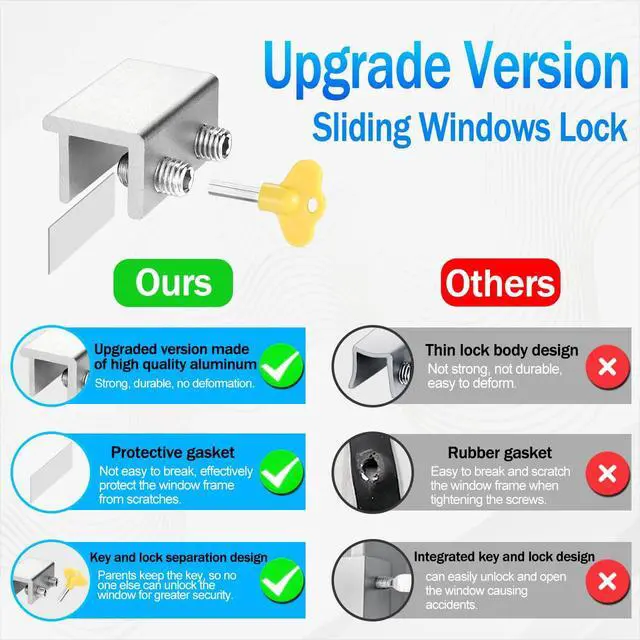 Alt view image 5 of 7 - Window Locks, 4 Pack for Horizontal & Vertical Sliding Windows | Aluminum Alloy Window Lock,Sturdy Durable. Lock or Adjust Vents to Stop Falls,Reliable Safety Protection for Home and Travel