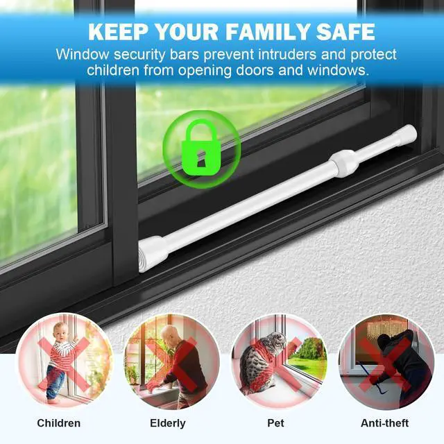 Alt view image 5 of 7 - 1Pack Window Security Bar Adjustable Sliding Lock Security Stick for Rubber Tips, Adjustable Sliding Glass Door Lock Bars 15.7''-27.5'' Tension Rods 1.2'' Diameter Window Safety Lock Bar