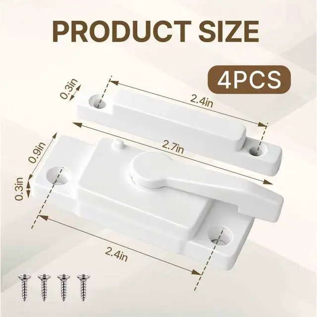 Alt view image 2 of 7 - 4 Pcs Window Locks, Replacement Window Locks, Sliding Window Sash Locks, Durable White Cam Locks for Single and Double-Hung Windows, Secure Vertical and Horizontal Sliding Window Installation