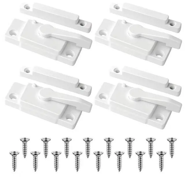 Main image of 4 Pcs Window Locks, Replacement Window Locks, Sliding Window Sash Locks, Durable White Cam Locks for Single and Double-Hung Windows, Secure Vertical and Horizontal Sliding Window Installation