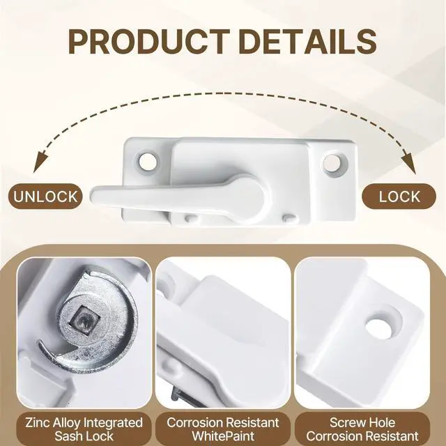 Alt view image 3 of 7 - 4 Pcs Window Locks, Replacement Window Locks, Sliding Window Sash Locks, Durable White Cam Locks for Single and Double-Hung Windows, Secure Vertical and Horizontal Sliding Window Installation