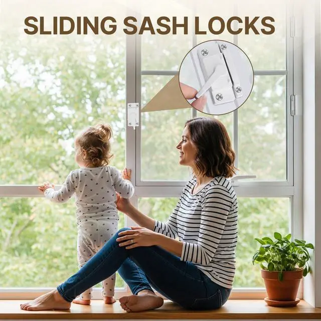 Alt view image 6 of 7 - 4 Pcs Window Locks, Replacement Window Locks, Sliding Window Sash Locks, Durable White Cam Locks for Single and Double-Hung Windows, Secure Vertical and Horizontal Sliding Window Installation