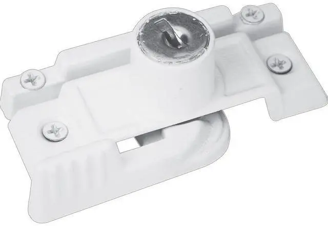 Main image of U 9933 Keyed Child-Proof Sash Lock, 2-1/4 In. Hole Centers, Diecast Zinc, Painted White, (Single Pack)