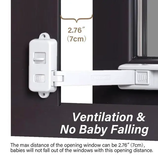 Alt view image 3 of 7 - Window Lock Children Protection Window Restrictor Child Safety Window Stopper Falling Prevention Locks Limiter Easy to Install and Use Adhesive no Tools Need or Drill(1 Pack,White)