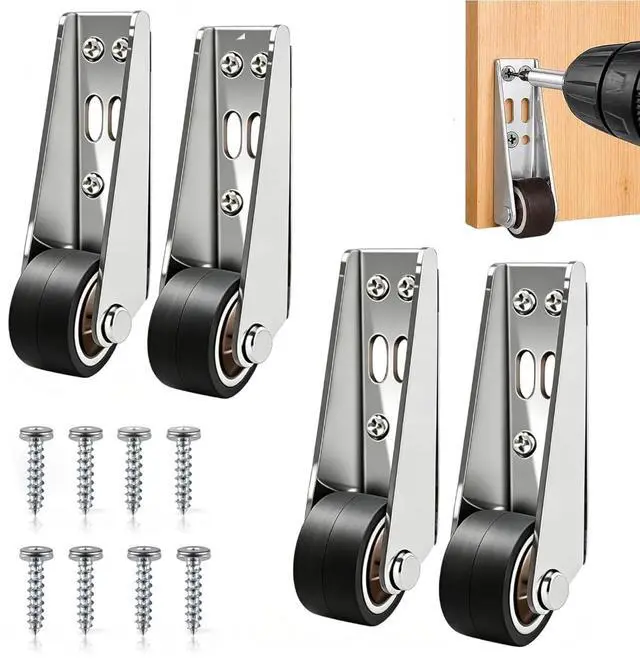 Main image of Vertical Track Roller Wheel, Heavy Duty Sliding Door Bottom Guide, Soft Rubber Caster for Barn Door, Cabinet, Gate and Drawer, 110LBS Load Capacity, 4-Piece