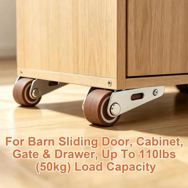 Alt view image 7 of 7 - Vertical Track Roller Wheel, Heavy Duty Sliding Door Bottom Guide, Soft Rubber Caster for Barn Door, Cabinet, Gate and Drawer, 110LBS Load Capacity, 4-Piece