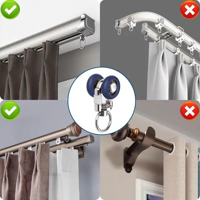 Alt view image 6 of 6 - 15 PCS 15mm Mute Wheel Curtain Track Glider Hooks | Stainless steel Wheel Rollers Track Rail Runner, Ball Pulley Windows Shower Curtain Tracks for Ceiling, Wall, Room Divider
