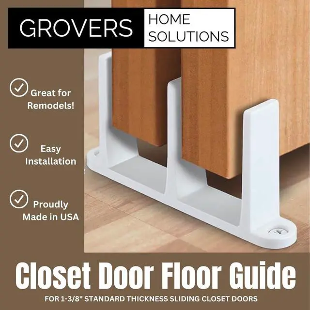 Alt view image 2 of 6 - Sliding Closet Door Floor Guide Bracket | Universal Fit for 1-3/8" Width Bypass Doors (Single Unit, White)
