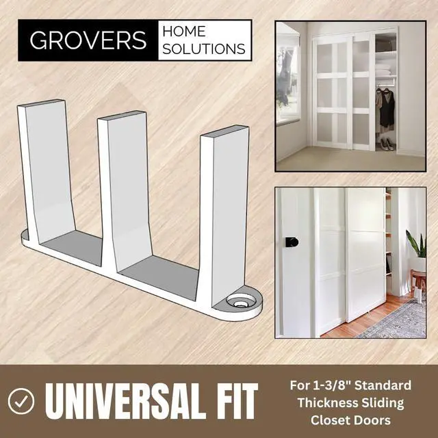 Alt view image 3 of 6 - Sliding Closet Door Floor Guide Bracket | Universal Fit for 1-3/8" Width Bypass Doors (Single Unit, White)