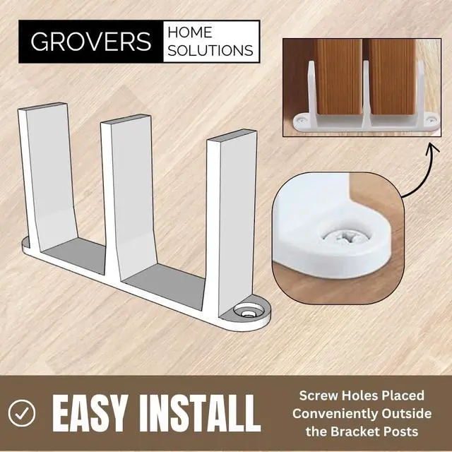 Alt view image 4 of 6 - Sliding Closet Door Floor Guide Bracket | Universal Fit for 1-3/8" Width Bypass Doors (Single Unit, White)