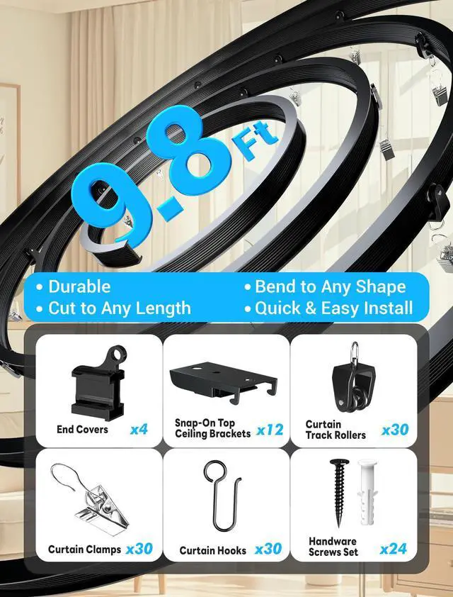 Alt view image 2 of 7 - Flexible Bendable Ceiling Curtain Track, 9.8 FT (3 m), Mount for Rail with sliding Curtain Track System, Curtain Track Ceiling Mount, Room Divider for RV, Bathroom, Ceiling Curtain Rod, Black