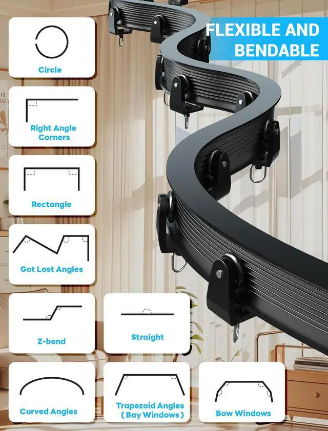 Alt view image 3 of 7 - Flexible Bendable Ceiling Curtain Track, 9.8 FT (3 m), Mount for Rail with sliding Curtain Track System, Curtain Track Ceiling Mount, Room Divider for RV, Bathroom, Ceiling Curtain Rod, Black